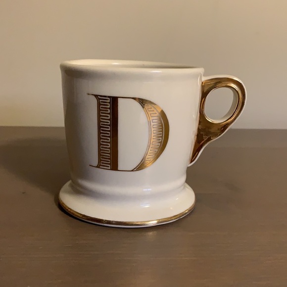 Anthropologie Cream and Gold Ceramic Letter D Mug - Picture 2 of 7